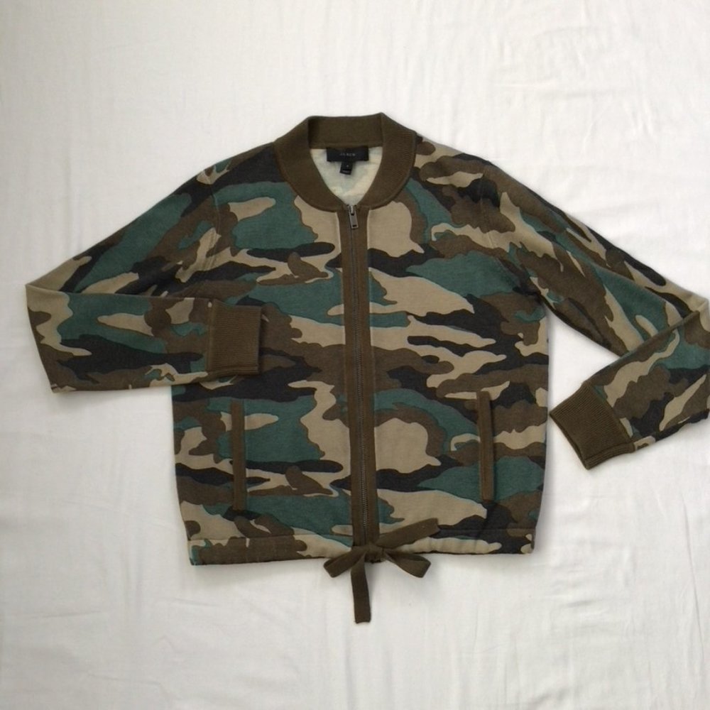 J Crew Wool Zip-front Camo Sweater Sz S